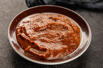 Miso paste spice thick soybean paste for cooking Japanese food tasty snack fresh delicious gourmet food background on the table rustic food top view copy space