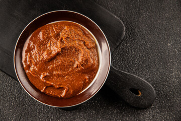 Miso paste spice thick soybean paste for cooking Japanese food tasty snack fresh delicious gourmet food background on the table rustic food top view copy space