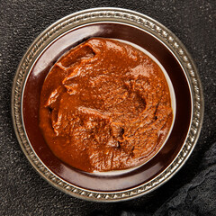 Miso paste spice thick soybean paste for cooking Japanese food tasty snack fresh delicious gourmet food background on the table rustic food top view copy space