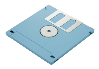 Light blue 3 5 inch floppy disk isolated, vintage computer storage media for data backup and retro technology