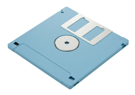 Light blue 3 5 inch floppy disk isolated, vintage computer storage media for data backup and retro technology
