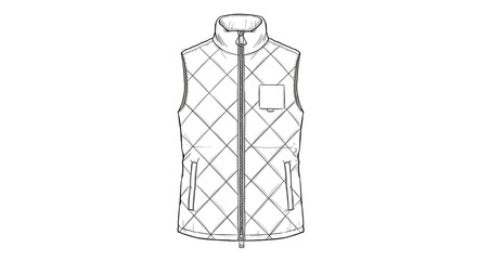 Quilted Vest Illustration in Simple Line Art with Monochrome Color on White Background for Fashion Design