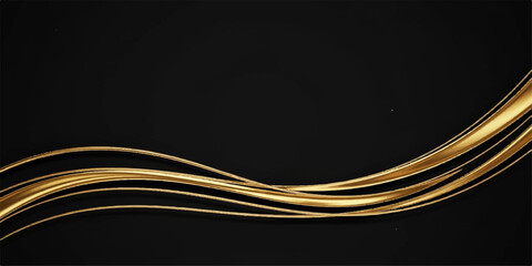 Dark abstract futuristic black and gold wave lines pattern and dynamic blue light illustration backdrop