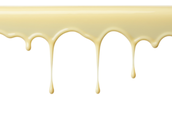 Creamy white chocolate sauce dripping isolated on transparent background, sweet dessert topping for confectionery and baking