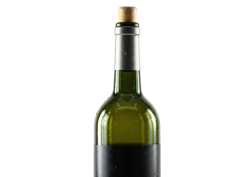 Green wine bottle with cork isolated on transparent background, alcoholic beverage for celebration and special occasions