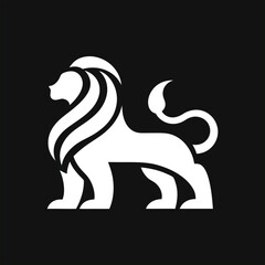 Stylish lion silhouette vector logo on black, perfect for fashion branding, corporate emblems, and eco-friendly labels.