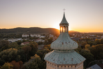 Historical Zhovkva Church Tower Silhouette at Sunset