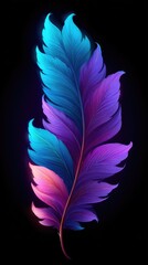 Obraz premium Vivid feather illustration in brilliant blue, purple, and pink against a stark black backdrop