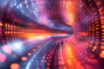 Obraz premium Vibrant tunnel of light with swirling patterns and dynamic colors in an abstract setting