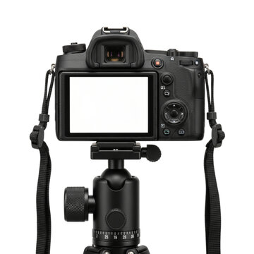 DSLR Camera Back View on Tripod &ndash; LCD Screen and Controls