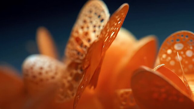 Intricate Orange Butterfly with Perforated Wings in a Slow Cinematic Macro Animation