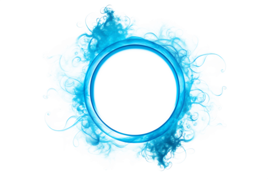 Blue circular frame with abstract smoke effect isolated on a transparent background