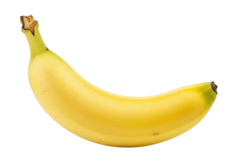 Ripe yellow banana isolated on transparent background, tropical fruit rich in potassium for healthy eating and snack