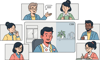 Fototapeta premium Diverse group of people participating in a video conference call illustration