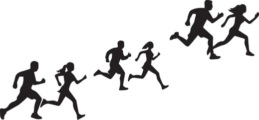 silhouette figures running upward showing progression growth and career advancement concept isolated on white background.