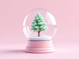 Pastel christmas snow globe with tree holiday decoration winter season festive ornament gift idea present on transparent background