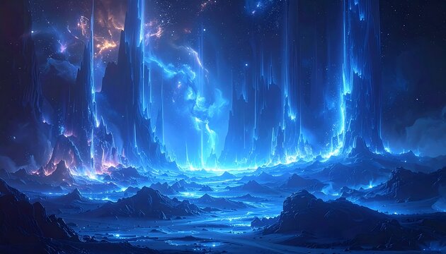 Cosmic blue alien landscape