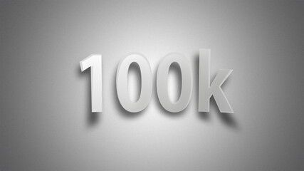 100k milestone achievement displayed in elegant white lettering against a subtle gray background symbolizing success and growth online
