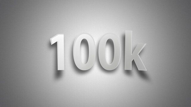 100k milestone achievement displayed in elegant white lettering against a subtle gray background symbolizing success and growth online