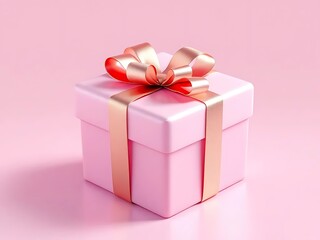 Obraz premium A beautifully wrapped pink gift box with a golden ribbon, perfect for celebrations and special occasions