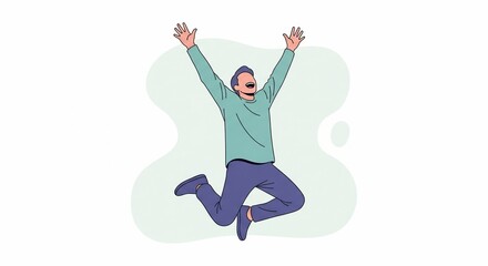 Fototapeta premium Joyful Leap: Capturing the unbridled elation of a man mid-air, expressing freedom and contentment, this dynamic illustration radiates positivity.