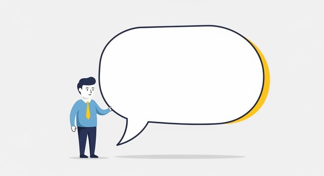 Man with thought bubble: A graphic illustration showing a man pointing at a speech bubble, suggesting communication, dialogue, and ideas.