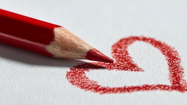 Drawing a heart shape with a red pencil on white paper in a creative art session for beginners to improve their skills