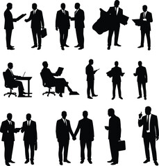 Businessman silhouette vector illustration set, office workers shaking hands