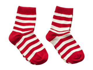 Pair of red and white striped socks isolated on transparent background
