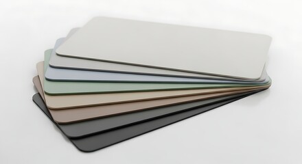 Assorted color swatches arranged in a stack on a white surface showcasing a gradient effect