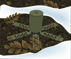 The mine is camouflaged in the grass and snow