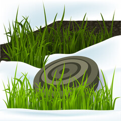 The mine is camouflaged in the grass and snow