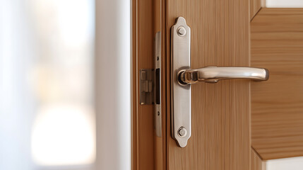 Obraz premium A close-up shot showcases a modern door handle, accentuating its sleek design and functionality within a contemporary setting.