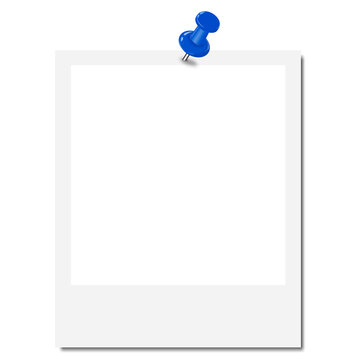 Blank Polaroid Photo Frame with Navy Blue Pushpin on Transparent Background