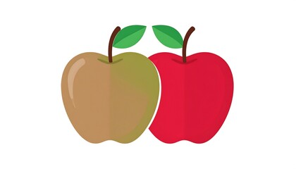 A graphic of two apples, one red and one green, with stems and leaves, set against a white background