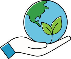 save the earth vector art, Simple Flat Color Vector Illustration of Hand Holding Green Earth Icon