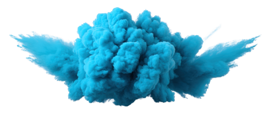 Vivid blue cloud explosion with dynamic vapor and artistic abstract background, featuring vibrant colors, textured scene, and high-resolution digital art