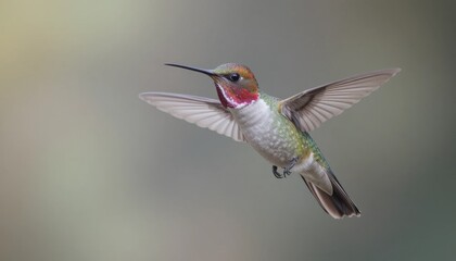 Fototapeta premium Colorful Hummingbird Hovering in Mid-Air During a Bright Sunny Day
