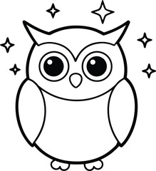 A cute baby owl and cat cartoon vector illustration of funny animal characters with big eyes and a sweet smile