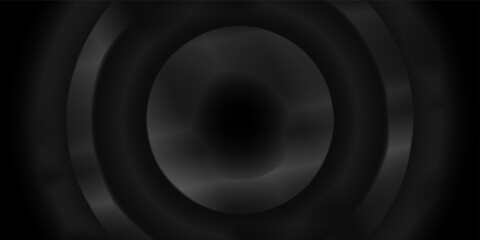 Striking dark abstract background in deep black and charcoal grey tones, featuring blurred, overlapping elliptical shapes that gradually recede into the center, creating a sense of depth and mystery.