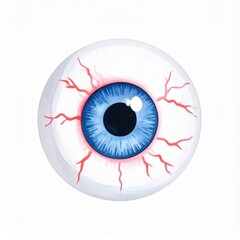 a close-up illustration of a blue eye with red veins, the pupil looking straight ahead