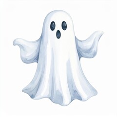 Obraz premium a cute watercolor illustration of a ghost with a surprised expression, perfect for Halloween decorations