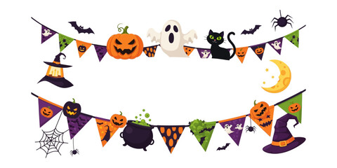 Obraz premium Halloween Bunting and Decorations Flat Banner Elements for Spooky Design Projects