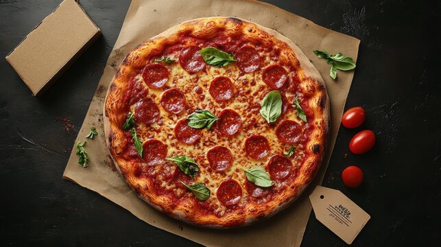 Top view pizza poster mockup with fresh toppings and price tag layout