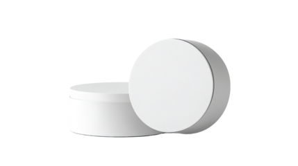 Two blank, round, white cosmetic containers