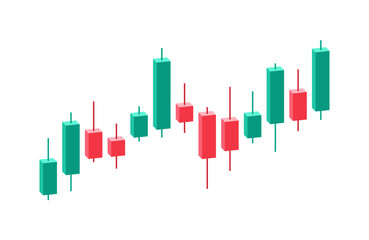 Stock market trading banner. Sall and buy assets. 3D candlestick chart with rise price on stock market. Vector illustration