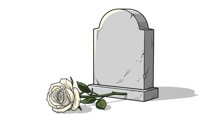 Silent Tribute: A poignant illustration of a blank tombstone, symbolizing remembrance, with a solitary white rose conveying respect and sorrow, creating a visual narrative of loss and memory.