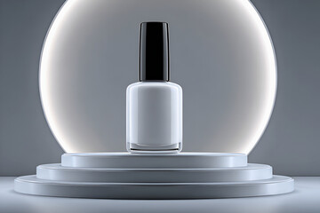 Elegant White Nail Polish Bottle mockup on Podium stage product photography