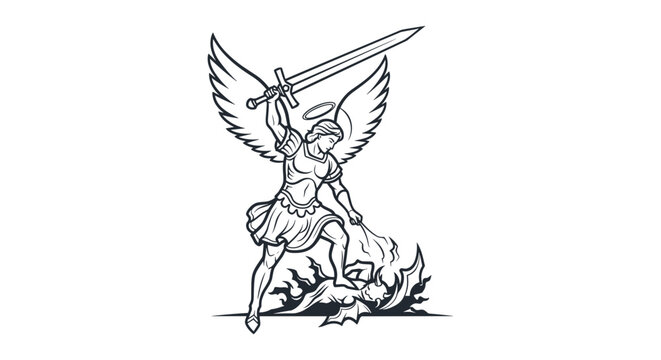 Saint Michael's Triumph: An image of Archangel Michael, wings spread and sword raised, conquering evil.