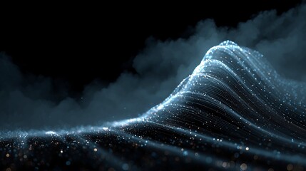 Abstract data flow visualization with shimmering particles and dynamic lines, representing digital transformation and modern technology concepts